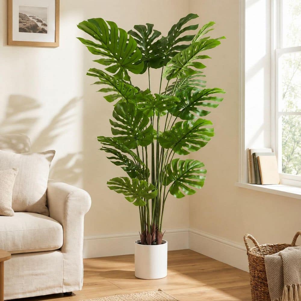 XRAMFY Faux 5.2 ft. Artificial Monstera Deliciosa Tree in Pot for Indoor/Outdoor Decor