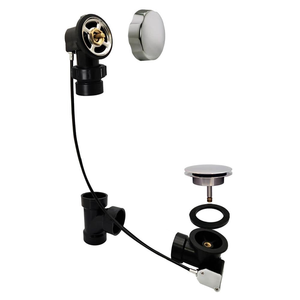 27 in. Cable Drive Bath Drain with Rotary Overflow and Ball Joint Elbow, Pop-Up Stopper - Sch. 40 ABS, Polished Nickel