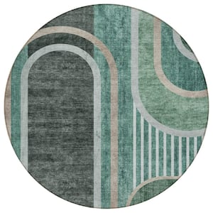 Chantille ACN532 Emerald 8 ft. x 8 ft. Round Machine Washable Indoor/Outdoor Geometric Area Rug