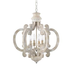 Photina 20 in. 4-Light Indoor Antique White Finish Pendant Chandelier with Light Kit