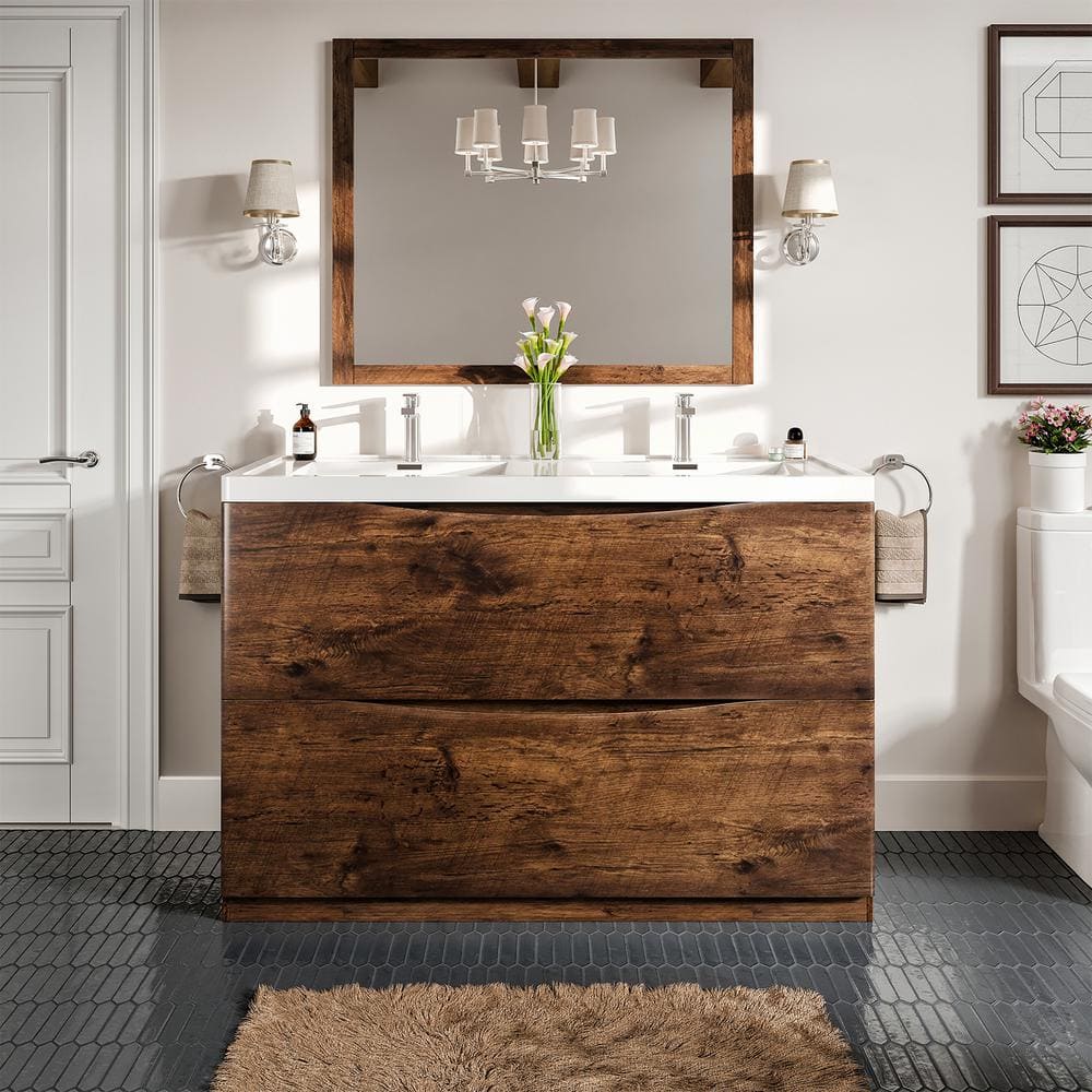 Eviva Smiley 48 in. W x 19 in. D x 34 in. H Freestanding Single Bath Vanity in Rosewood with White Acrylic Top -  EVVN12-D-48RS-F