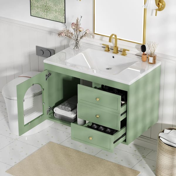 Nestfair 30 in. W x 18 in. D x 19.6 in. H Freestanding Bath Vanity in Green with White Ceramic Top