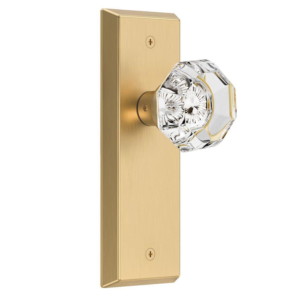 Vintage Brushed Gold Interior Hall/Closet Unkeyed Passage Door Knob with Crystal Knob and Beveled Rectangular Backplate price history on PriceWatchPro
