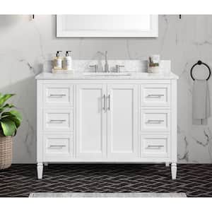 Stockham 49 in. W x 22 in. D x 35 in. H Single Sink Freestanding Bath Vanity in White with Carrara Marble Top