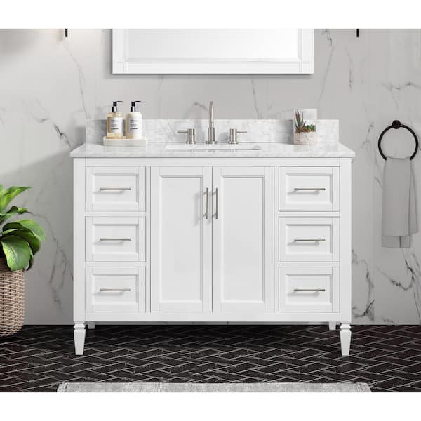 Home Decorators Collection Stockham 49 in. W x 22 in. D x 35 in. H Single Sink Freestanding Bath Vanity in White with Carrara Marble Top