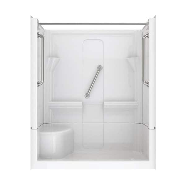 Accessible Living Harmony 60 in. L x 30 in. W x 74 in. H Alcove RH Drain Curtain Rod Shower Kit in Stainless Steel