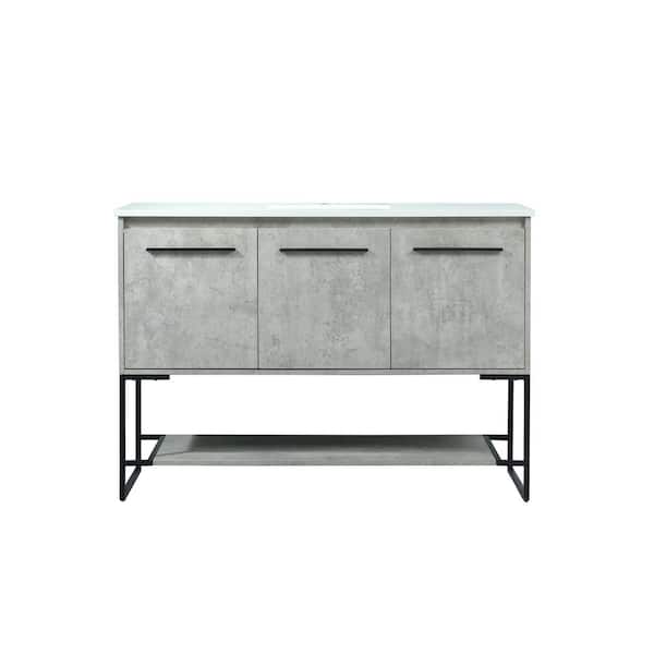 Unbranded Simply Living 48 in. Single Bathroom Vanity in concrete Grey with Quartz Vanity Top in Ivory White