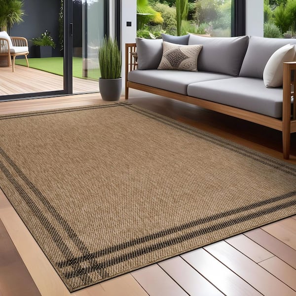 Haven 6 ft. x 9 ft. Natural Border Striped Washable Easy Jute Modern Indoor Outdoor Area Rug