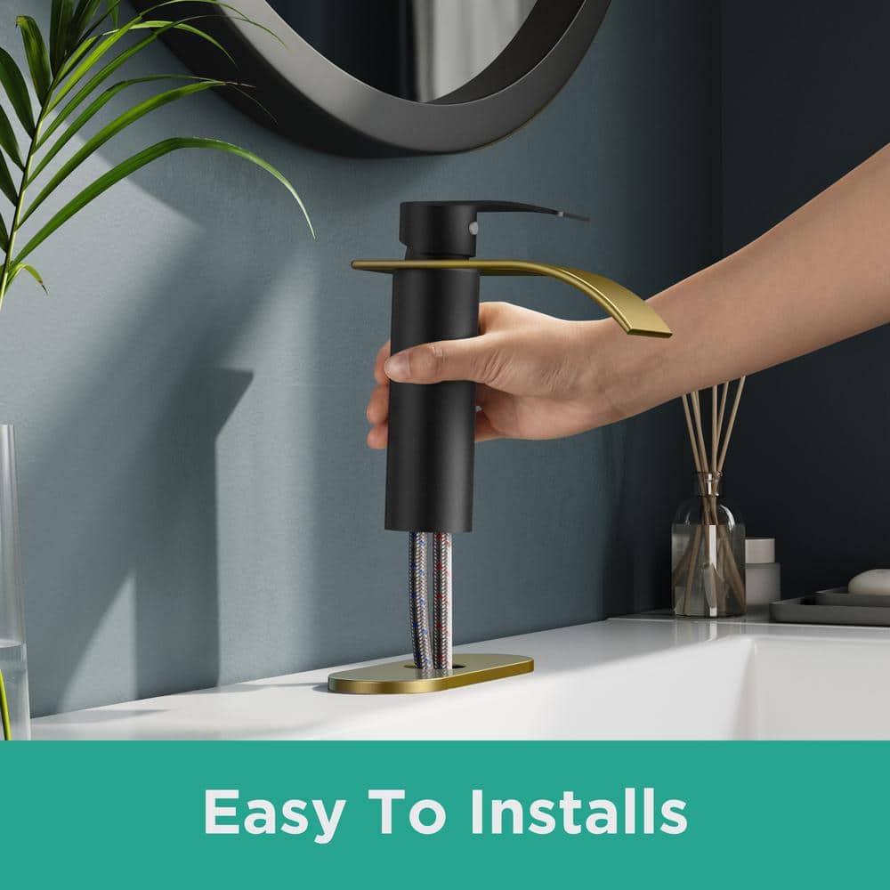 Black and Brushed Gold Stainless Steel Single Handle Bathroom Faucet