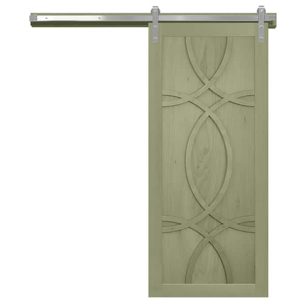 VeryCustom Hollywood Rain Tree Wood Sliding Barn Door with Hardware Kit in Stainless Steel 42 in. x 84 in.
