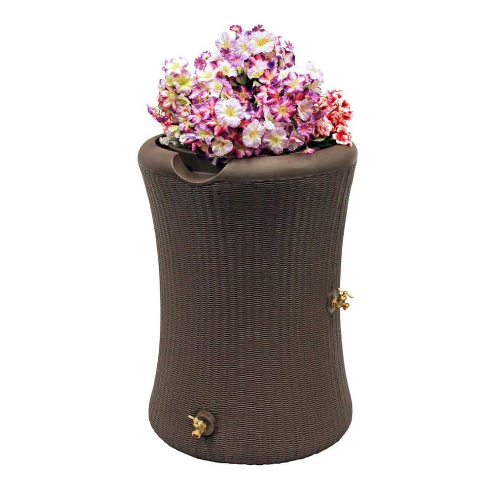 Willow 65 Gallon Brown Wicker Rain Barrel Planter
