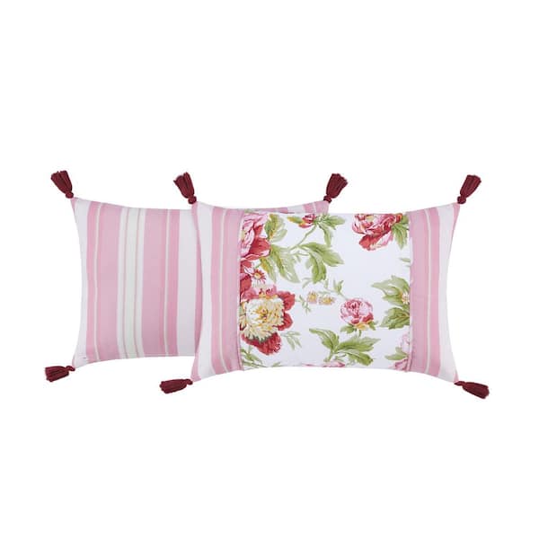 Waverly forever Peony Berry Cotton 14 in. x 20 in. Throw Pillow