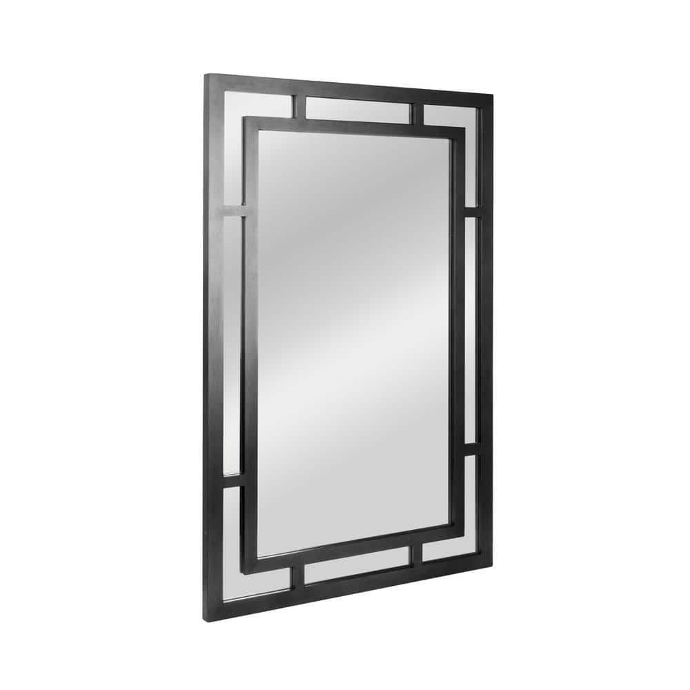 26 in. W x 40 in. H Wood Black Framed Wall Mirror with Geometric Art Deco