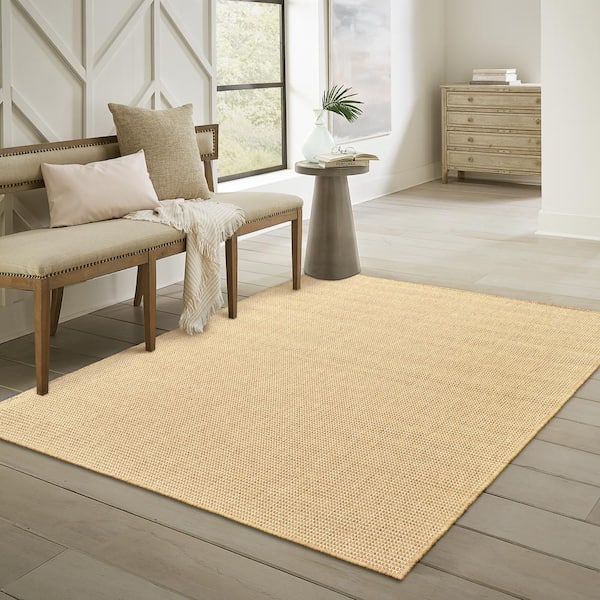Caicos Tan 7 ft. x 10 ft. Solid Basket Weave Indoor/Outdoor Patio Area Rug