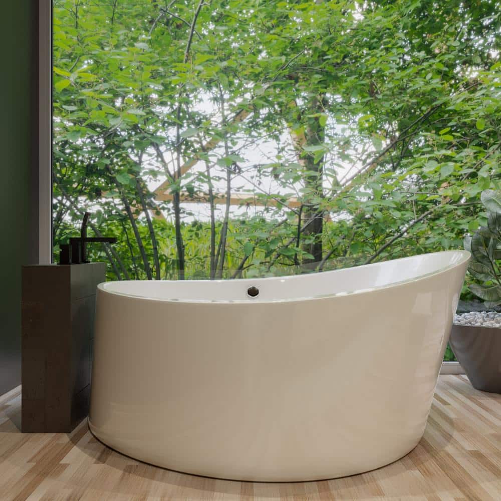 66'' Round White Acrylic Freestanding Air Bubble Bathtub