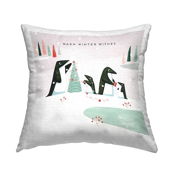 Stupell Industries Warm Winter Wishes Penguins Multi-Color Square Outdoor Throw Pillow