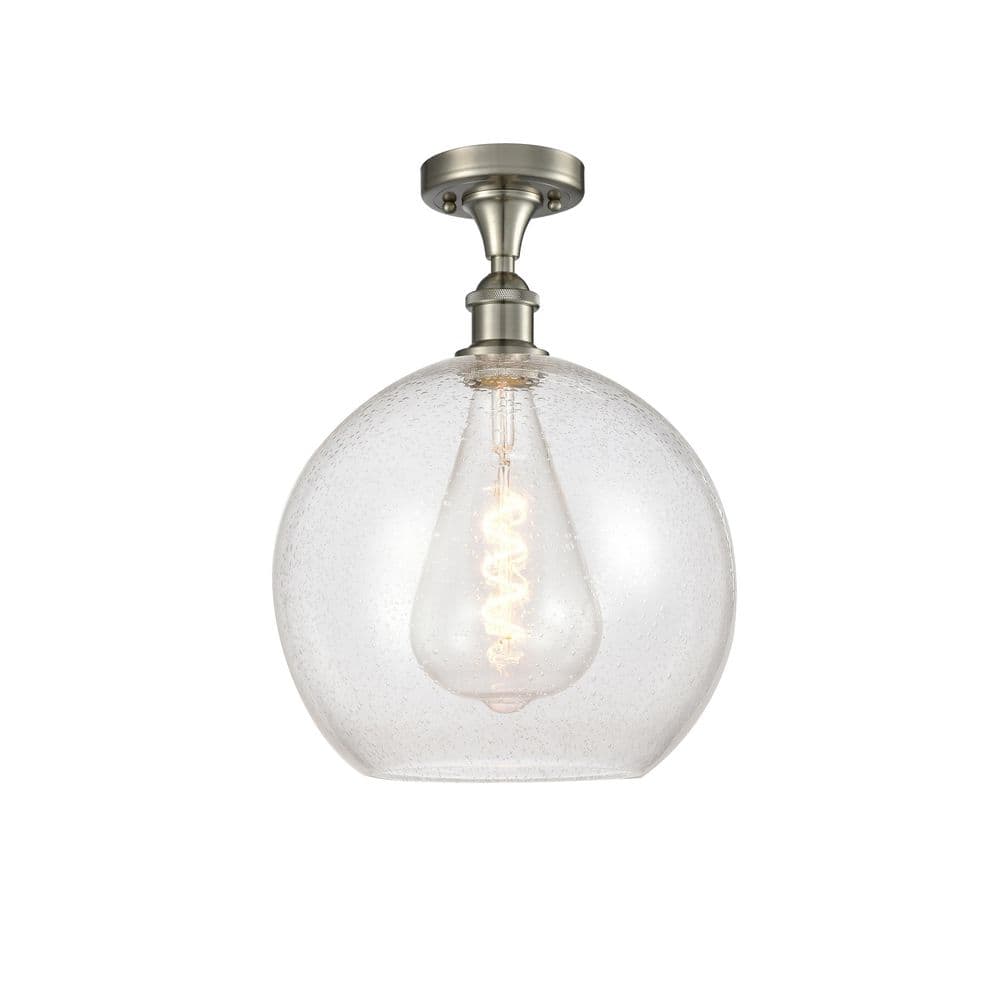 Athens 11.75 in. 1-Light Satin Nickel Industrial Semi-Flush Mount with Seeded Glass Shade price history on PriceWatchPro