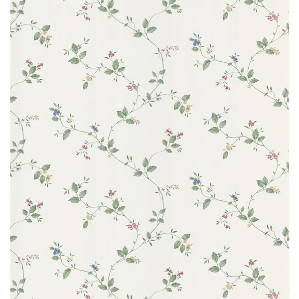 Brewster Cottage Living Eva White Floral Trail Wallpaper Sample