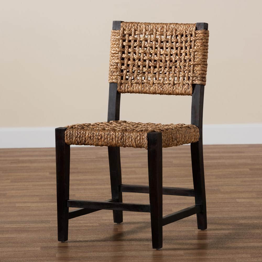 Bohemian Charm Dark Brown Mahogany and Rattan Side Chair
