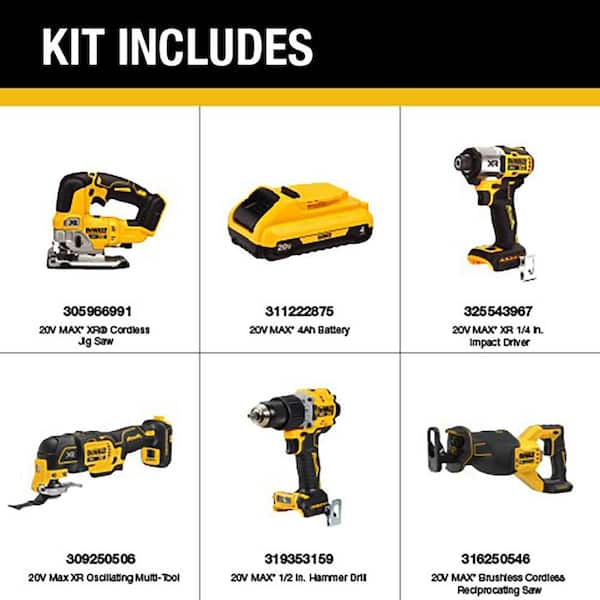 20V MAX Lithium-Ion Cordless 4-Tool Combo Kit and 20V XR Cordless Brushless Jigsaw with (2) 4 Ah Batteries and Charger