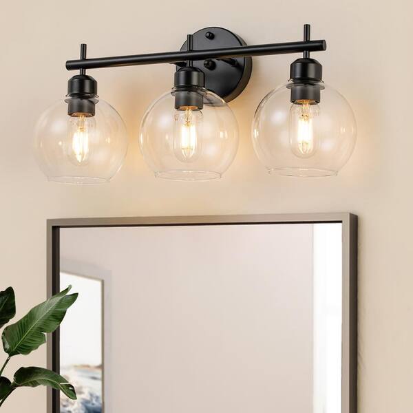 GoYeel 20.08 in. 3-Light Matte Black Modern/Contemporary Globe Glass ...