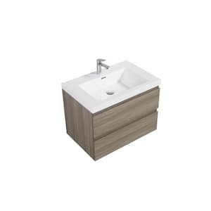 30 in. W Single Sink Wall-Mounted Ash Gray Bath Vanity With White Resin Top Unassembled