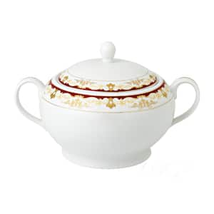 Mabel Series 12 in. x 8.5 in. x 7 in. 4 Qt. 128 fl. oz. Gold Bone China Soup Tureen Serving Bowl with Lid (Set of 2)