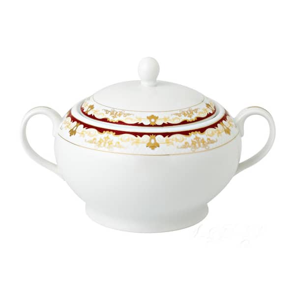 Lorren Home Trends Mabel Series 12 in. x 8.5 in. x 7 in. 4 Qt. 128 fl. oz. Gold Bone China Soup Tureen Serving Bowl with Lid (Set of 2)