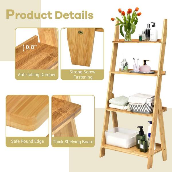 Costway Multifunctional 4 Shelf Bamboo Bookcase Ladder Plant