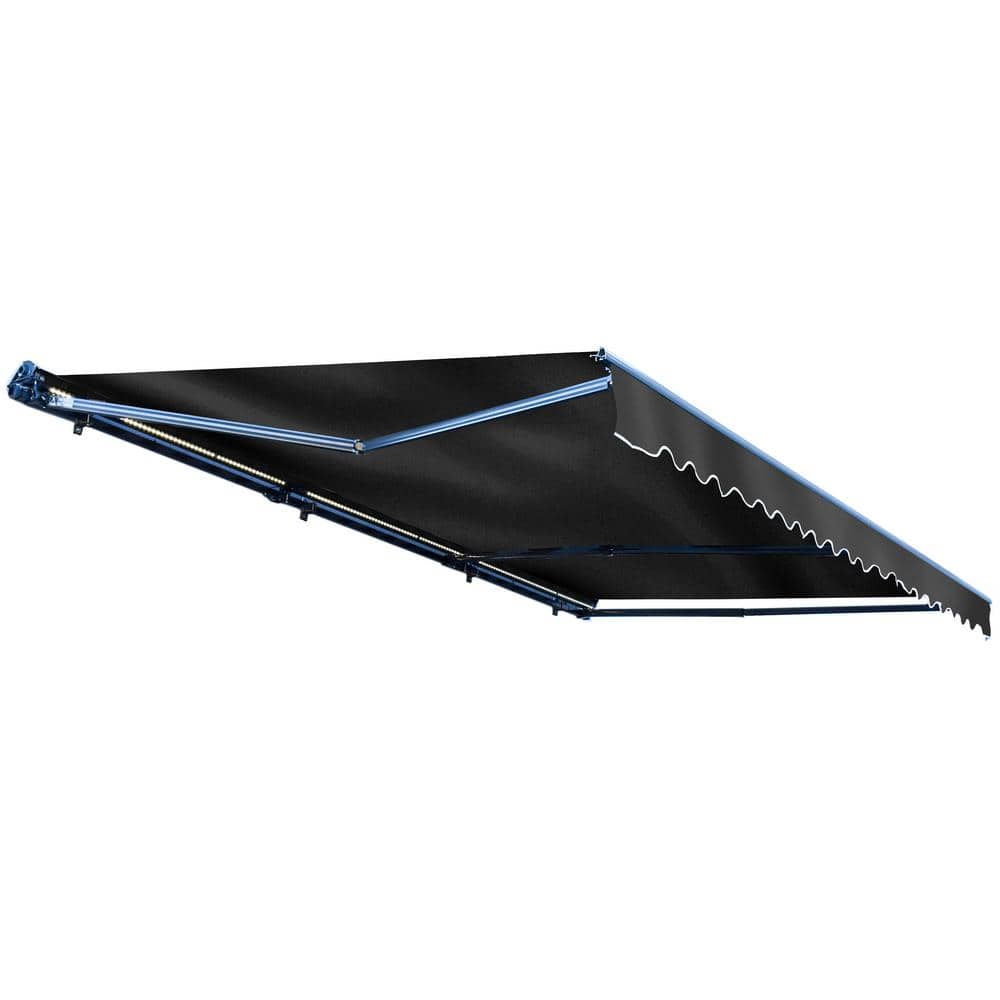 Black Motorized Retractable Patio Awning with LED Lights, 13' x 10'