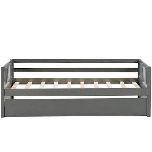 Utopia 4niture Zayden Gray Wooden Twin Size Bed with 2-Inseparable Drawers