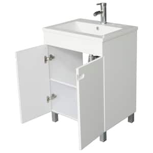 24 in. W x 18 in. D x 31.5 in. H Single Sink Freestanding Bathroom Vanity in White with White Top and Faucet