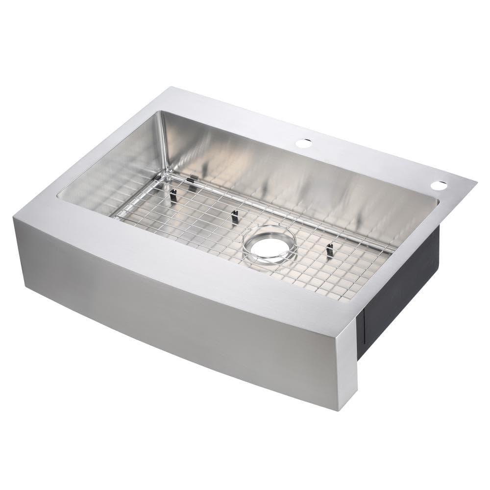 Retrofit Drop-In/Undermount Stainless Steel 33 in. 2-Hole Single Bowl Curved Farmhouse Apron Front Kitchen Sink -  Glacier Bay, 302-7364