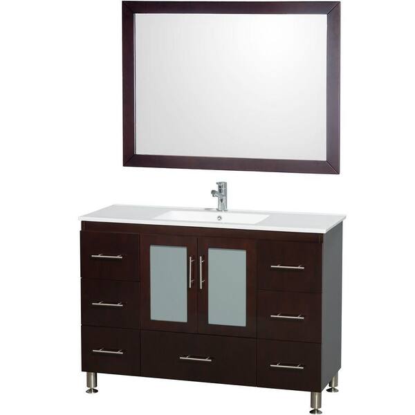 Wyndham Collection Katy 48 in. Vanity in Espresso with Man-Made Stone Vanity Top in White and Integrated Porcelain Sink