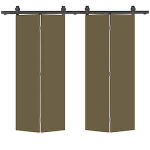 24 in. x 80 in. Olive Green Smooth Flush Hardboard Hollow Core Composite Bi-Fold Barn Door with Sliding Hardware Kit