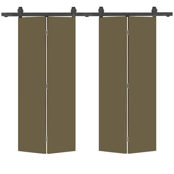 CALHOME 24 in. x 80 in. Olive Green Smooth Flush Hardboard Hollow Core Composite Bi-Fold Barn Door with Sliding Hardware Kit