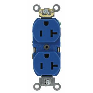 20 Amp Industrial Grade Heavy Duty Self Grounding Duplex Outlet, Blue