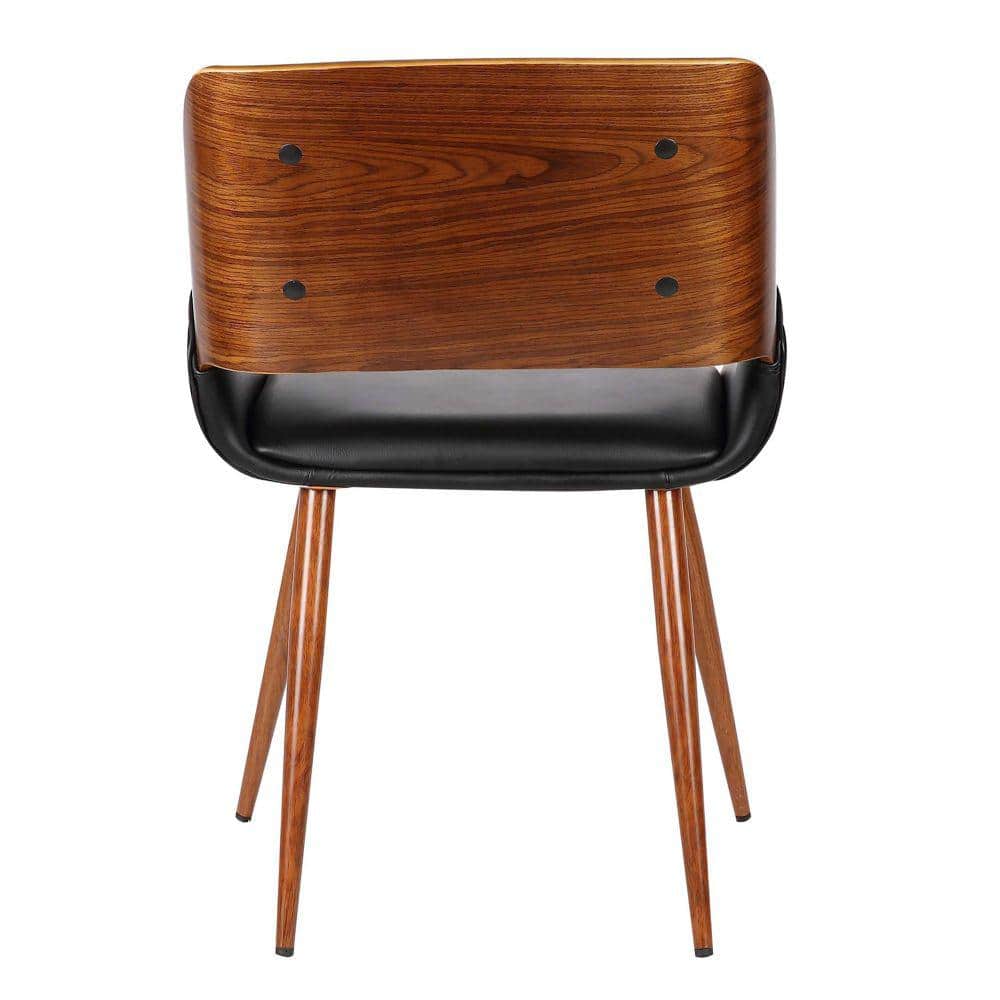 Black Faux Leather Walnut Wood Mid-Century Side Chair