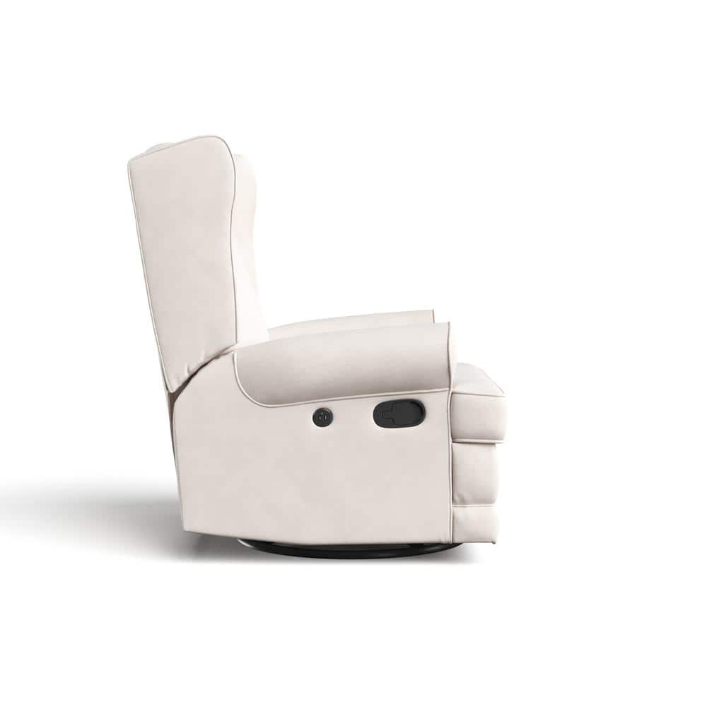 Ivory Swivel Recliner with Metal Base and USB Ports