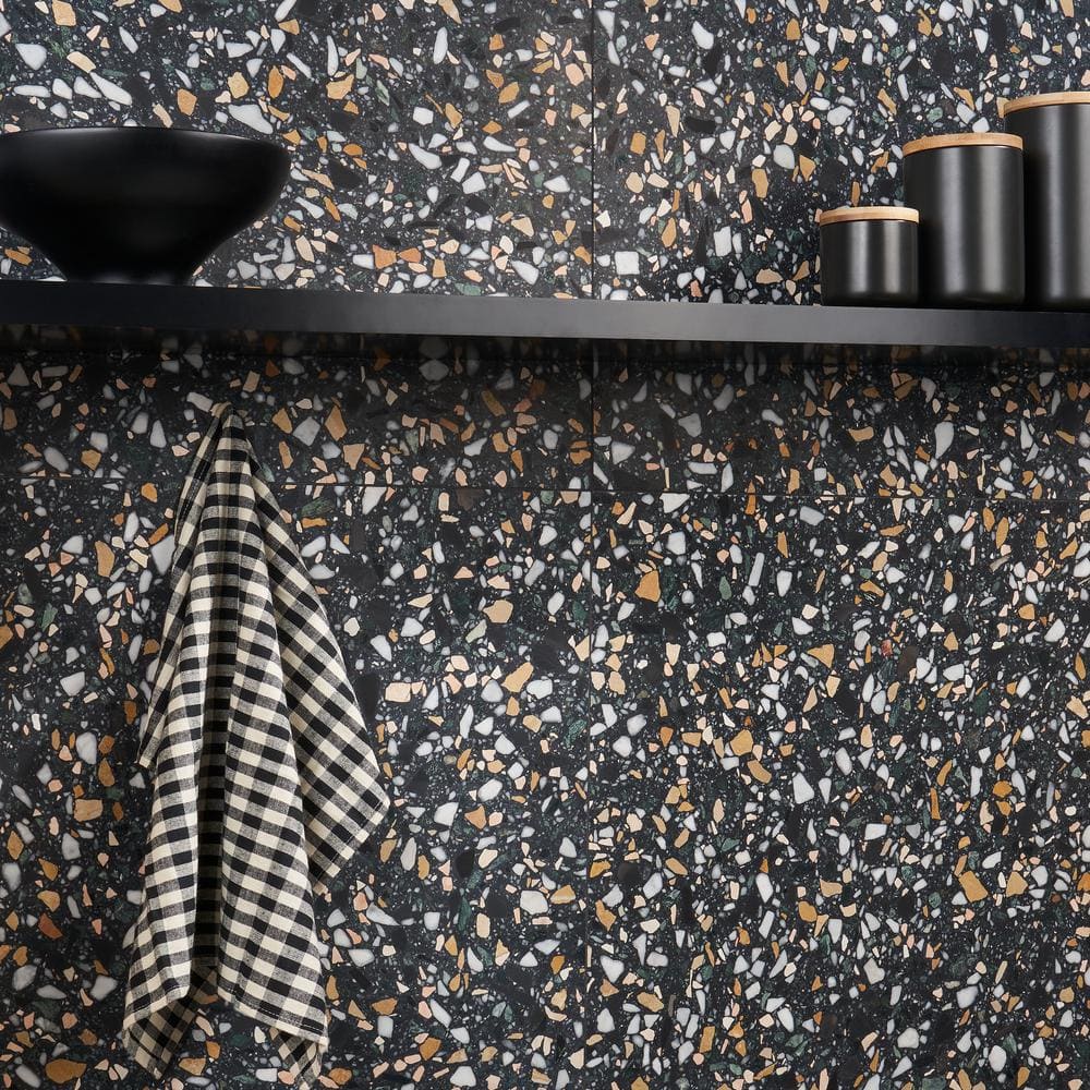 Cava Notte 24x24 Black and White Marble Tile