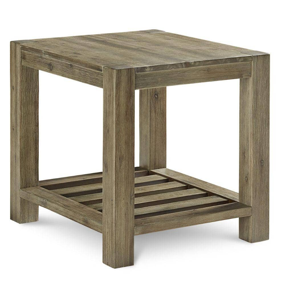 Benjara 24 In Gray And Brown Square Wood End Table With Open Shelf Bm306036 The Home Depot