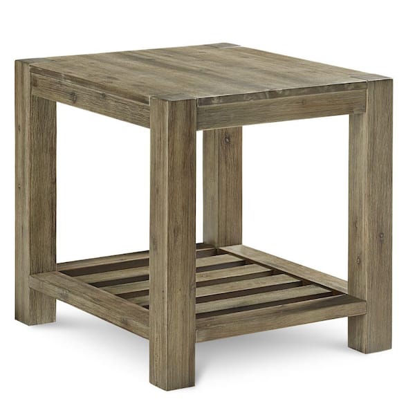 Benjara 24 in. Gray and Brown Square Wood End Table with Open Shelf ...