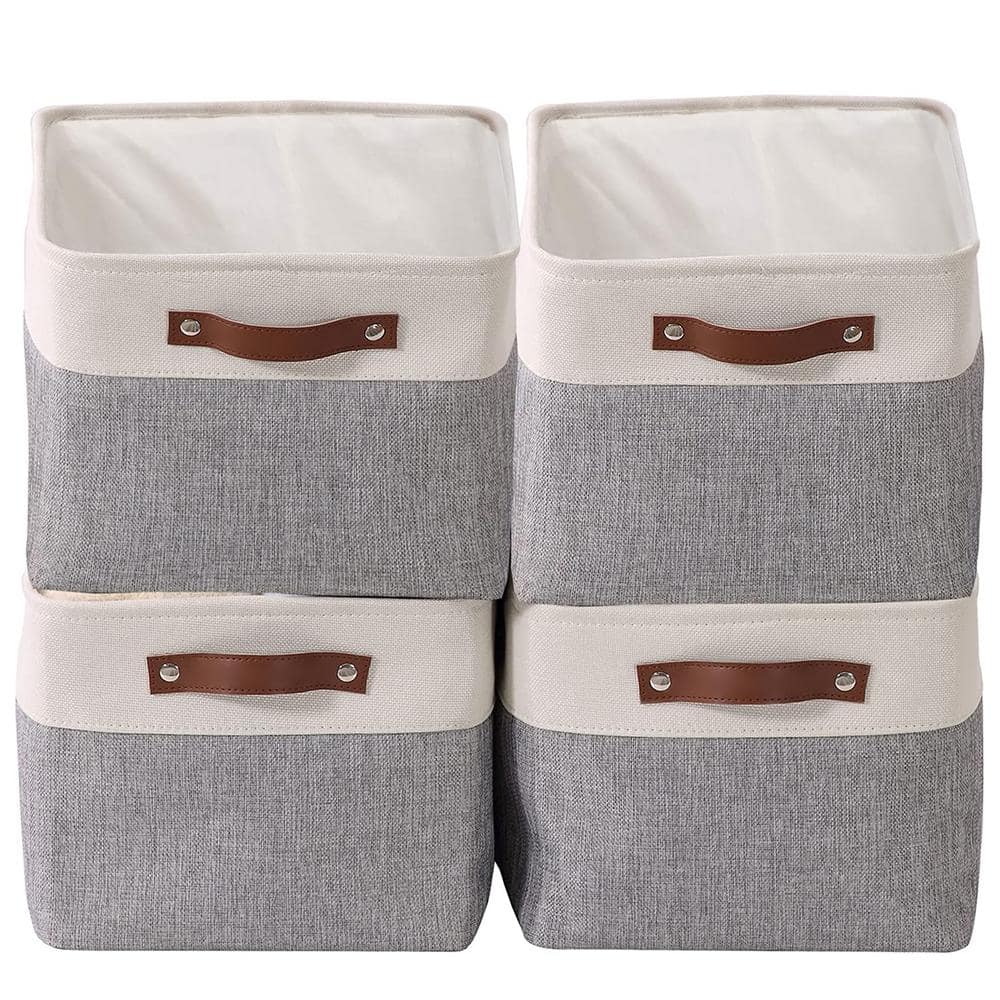 27 qt. Fabric Collapsible Storage Bin with Handles in Gray (4-Pack) bin ...