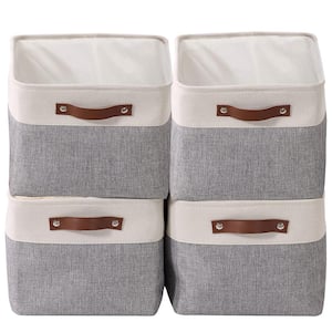 27 qt. Fabric Collapsible Storage Bin with Handles in Gray (4-Pack)