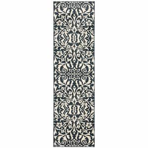 Blue and Ivory 2 ft. x 8 ft. Floral Power Loom Stain Resistant Runner Rug