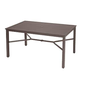 Mix and Match 60 in. x 37 in. Brown Rectangular Steel Outdoor Patio Dining Table with Slat Top