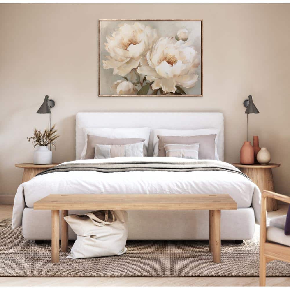 Gold Beaded Frame Painterly Peonies Canvas Wall Art