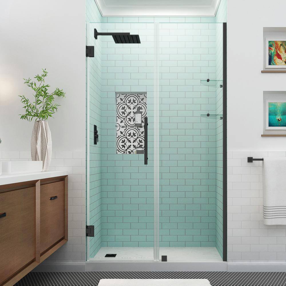 Belmore GS Matte Black Frameless Hinged Shower Door with Clear Glass