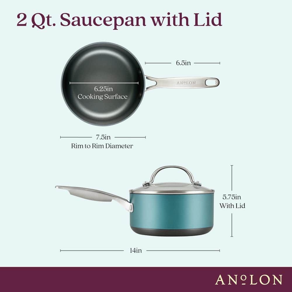 Teal Aluminum Nonstick 2-Quart Saucier with Glass Lid