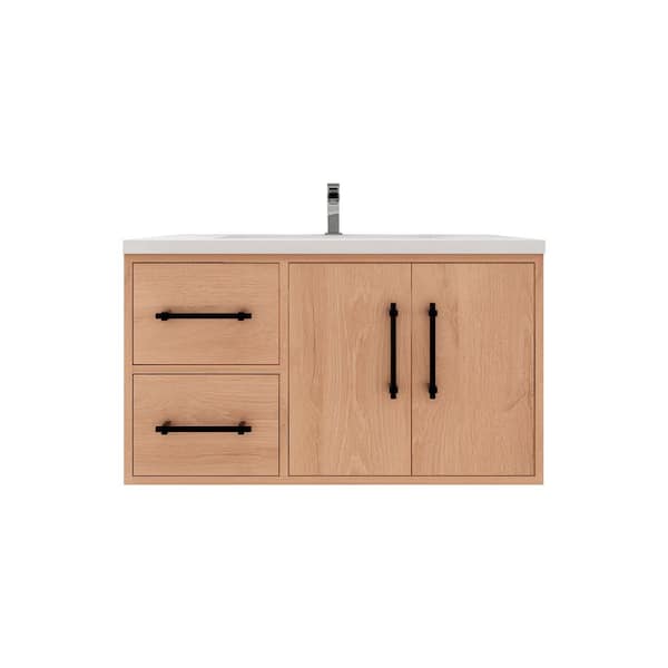 Victoria 36 in. W x 20 in. D x 22 in. H Single Sink Floating Bath Vanity in Red Oak with White Acrylic Top